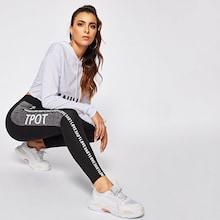 Shein Heathered Knit Panel Letter Leggings