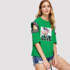 Shein Contrast Sequin Cut Out Tee