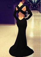 Rosewe Celebrity Style Long Sleeve Open Back Maxi Dress