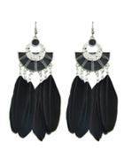 Shein Black Color Boho Style Feather Big Dangle Earrings
