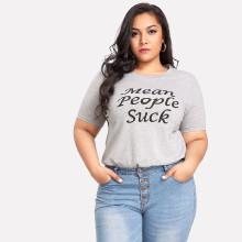 Shein Plus Letter Print Heather Knit Tee