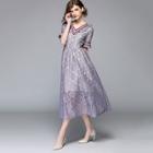Shein Stripe Contrast Ruffle Lace Dress
