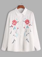 Shein Pointed Collar Flower Embroidered Shirt