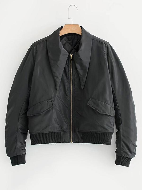 Shein Point Collar Ruched Sleeve Bomber Jacket