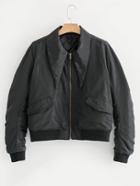 Shein Point Collar Ruched Sleeve Bomber Jacket