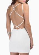 Rosewe Solid White Round Neck Open Back Chiffon Dress