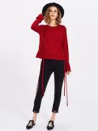 Shein Ribbed Roll Cuff Lace Up Jumper