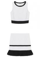 Rosewe Two Piece Color Block Ruffle Decorated Dress