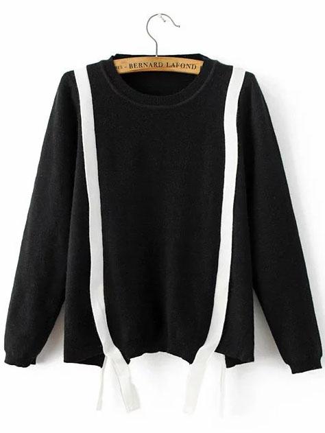 Shein Black Contrast Striped Strappy Sweater