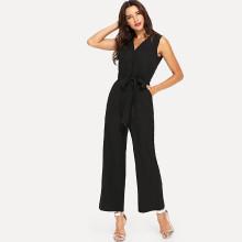 Shein Drawstring Waist Zip Up Jumpsuit