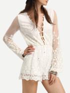 Shein Lace-up V-neck Lace Romper