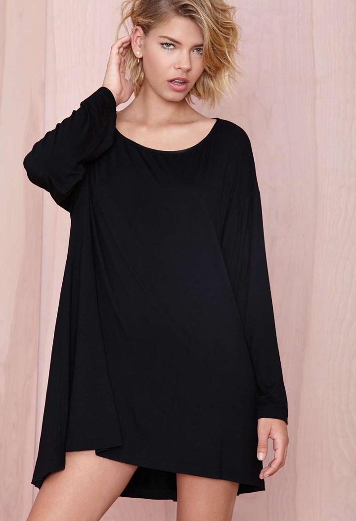Shein Black Long Sleeve Loose High Low Dress