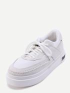 Shein White Pu Patchwork Canvas Lace Up Flatform Sneakers