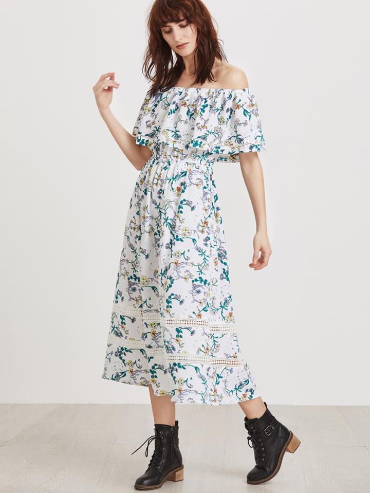Shein Florals Off The Shoulder Ruffle Dress