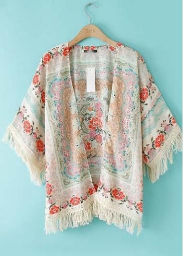 Rosewe All Matched Tassel Decoration Half Sleeve Print Cardigans