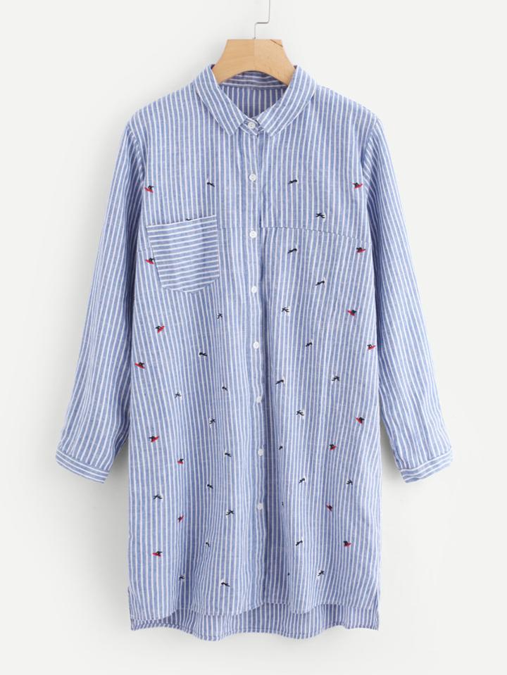 Shein Surfing Embroidered Striped Shirt Dress