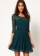 Rosewe Simple Round Neck Hollow Lace Jasper A Line Dress