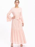 Shein Self Tie Trumpet Sleeve Tiered Kaftan Dress