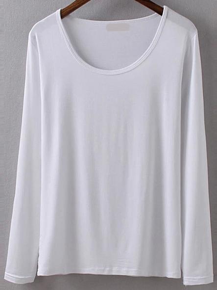 Shein Long Sleeve Slim White T-shirt