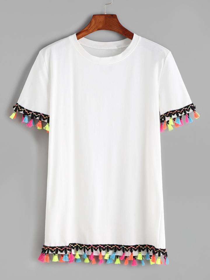 Shein Contrast Crochet Fringe Trim T-shirt
