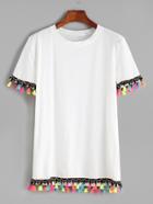 Shein Contrast Crochet Fringe Trim T-shirt