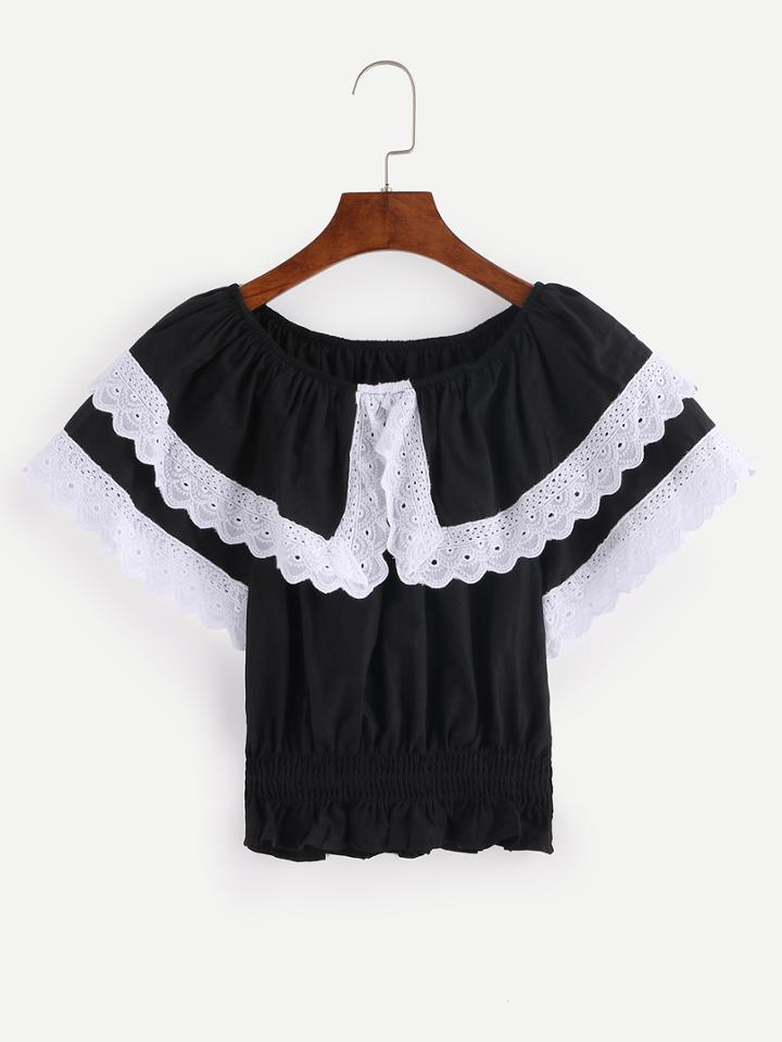 Shein Boat Neck  Ruffle Black Peplum Top