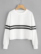 Shein Contrast Striped Raw Hem Sweatshirt