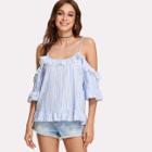 Shein Lace Insert Cold Shoulder Ruffle Top