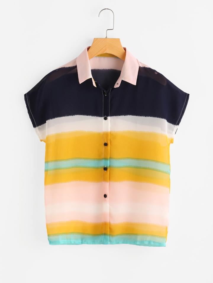 Shein Wide Striped Dolman Sleeve Chiffon Shirt