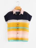 Shein Wide Striped Dolman Sleeve Chiffon Shirt