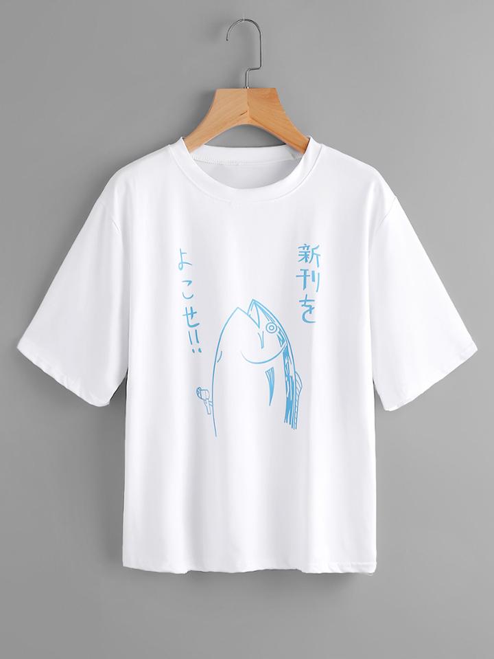 Shein Drop Shoulder Graphic Print Tee