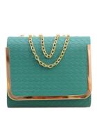 Shein Embossed Faux Leather Metal Trim Flap Bag - Green