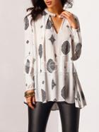 Shein White Cut Out Front Tribal Print Blouse