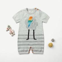 Shein Toddler Boys Cartoon Print Striped Knit Jumpsuit