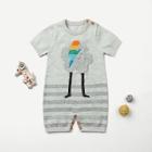 Shein Toddler Boys Cartoon Print Striped Knit Jumpsuit