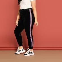 Shein Plus Striped Tape Side Velvet Pants