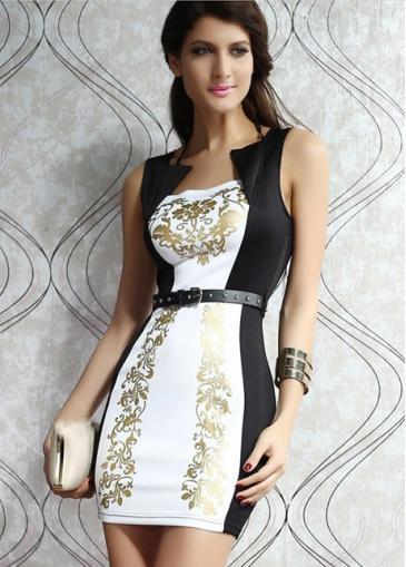 Rosewe Amazing Sleeveless Color Block Printed Dress For Work