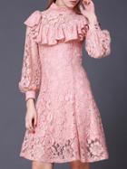 Shein Pink Ruffle A-line Lace Dress