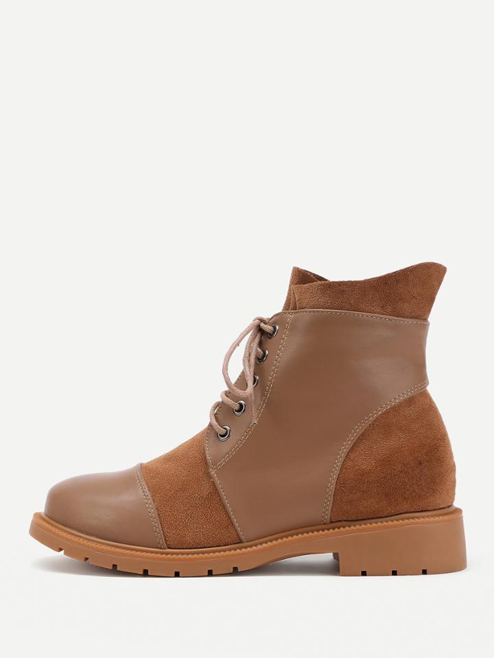 Shein Round Toe Lace Up Ankle Boots