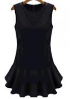 Rosewe Enchanting Round Neck Sleeveless Solid Black Mini Dress