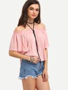 Shein Ruffled Off-the-shoulder Swing Top - Pink