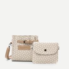 Shein Printd Faux Leather Shoulder Bag With Clutch