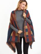 Shein Oversized Navy Striped Eyelash Fringe Shawl