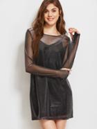 Shein Black Thumb Hole Sleeve Organza Dress With Cami Dress
