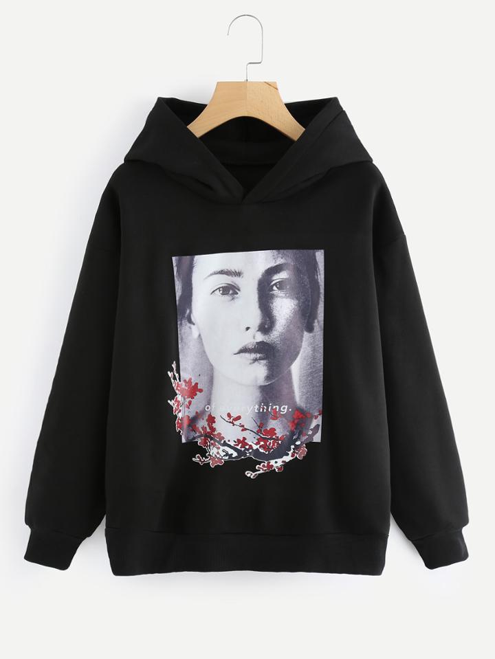 Shein Portrait Print Hoodie