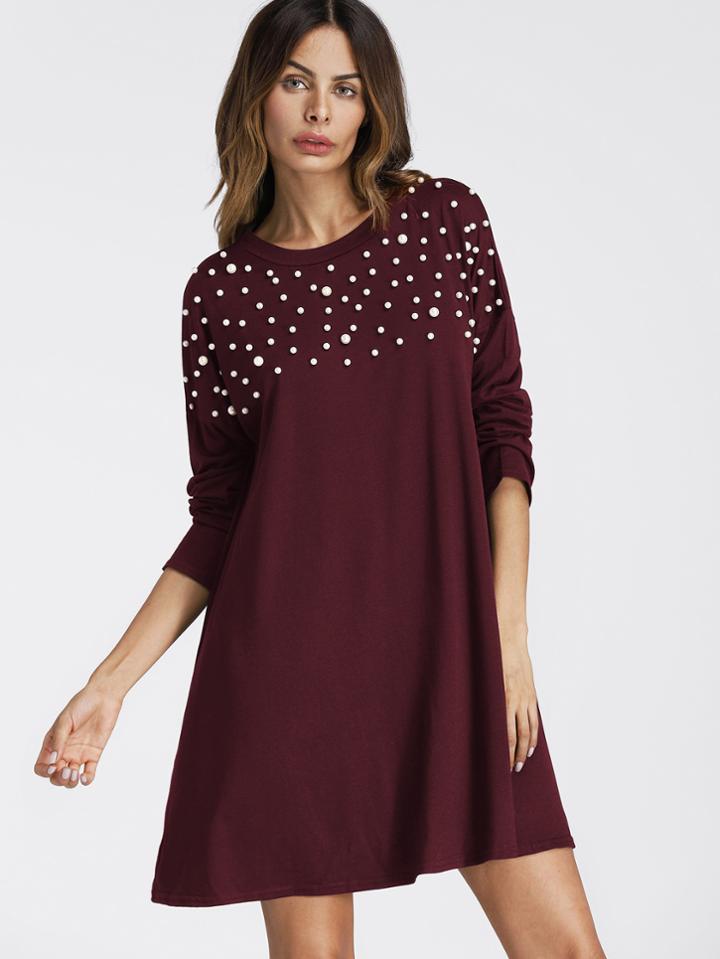 Shein Pearl Beading Drop Shoulder Tee Dress