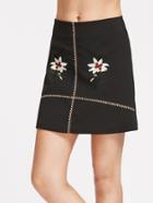 Shein Embroidery Zipper Back Skirt