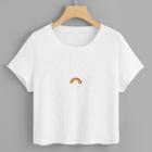 Shein Rainbow Embroidered Rib Knit Tee
