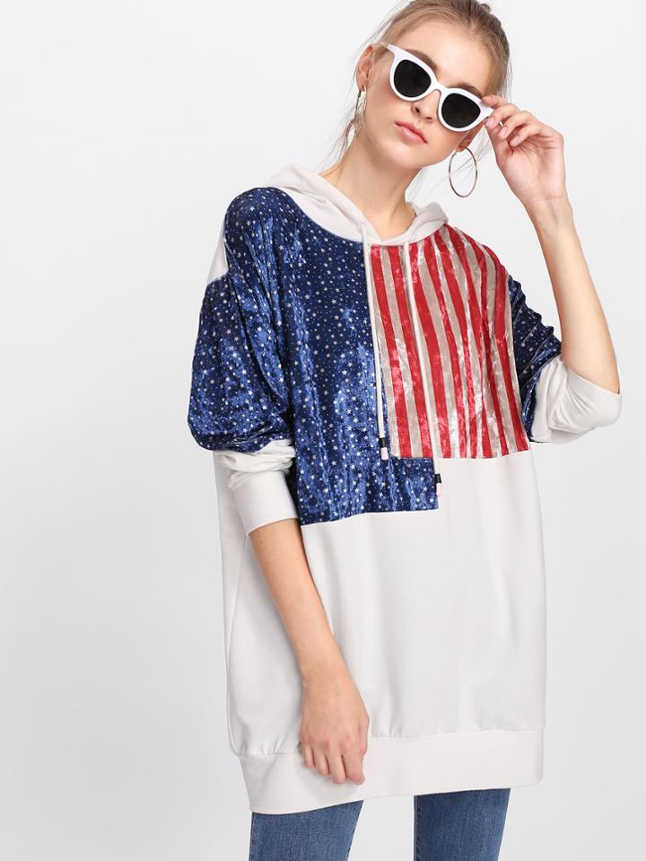 Shein Mixed Print Cut And Sew Hoodie