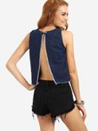 Shein Navy V Neck Split Back Tank Top